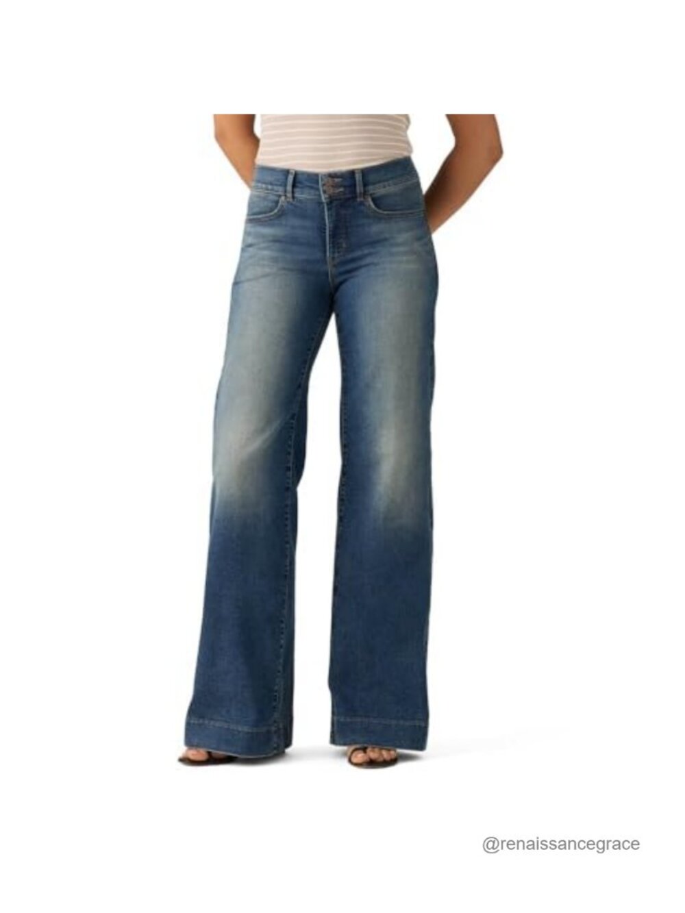 Wide Leg Tailored Jeans High Stretch Tummy Panel